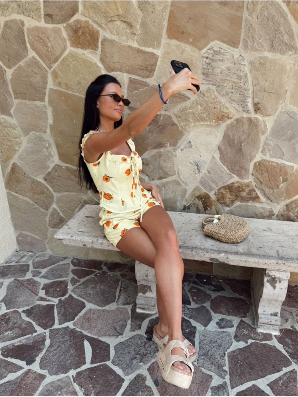 Yellow Floral Tie-Front Romper/set